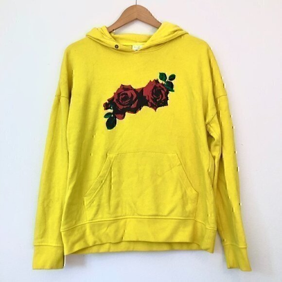 EMPYRE Freida Over You Rose Hoodie Yellow Red Floral Fleece Sweatshirt Small S - Picture 2 of 10